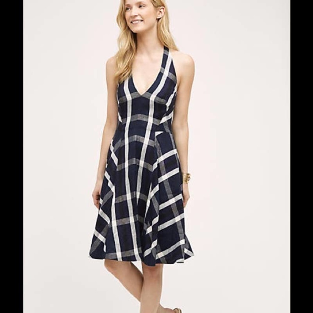Anthropologie Eva Franco Linen Plaid Halter Dress